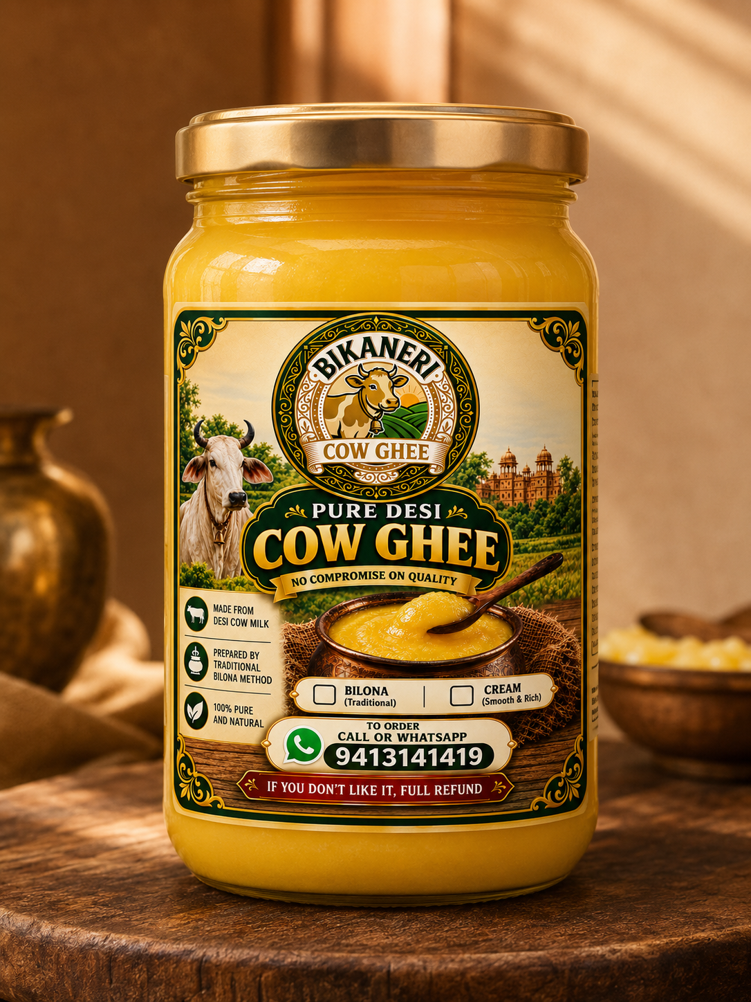 Desi Cow A2 Bilona Ghee Jar